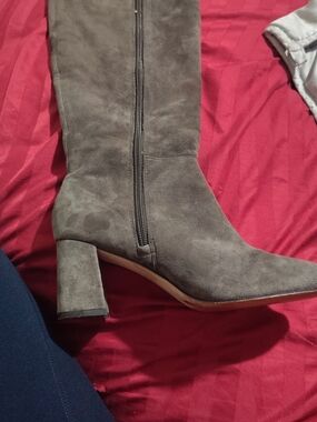 Ann Taylor Gray Suede Mid-Calf Block Heel Boots